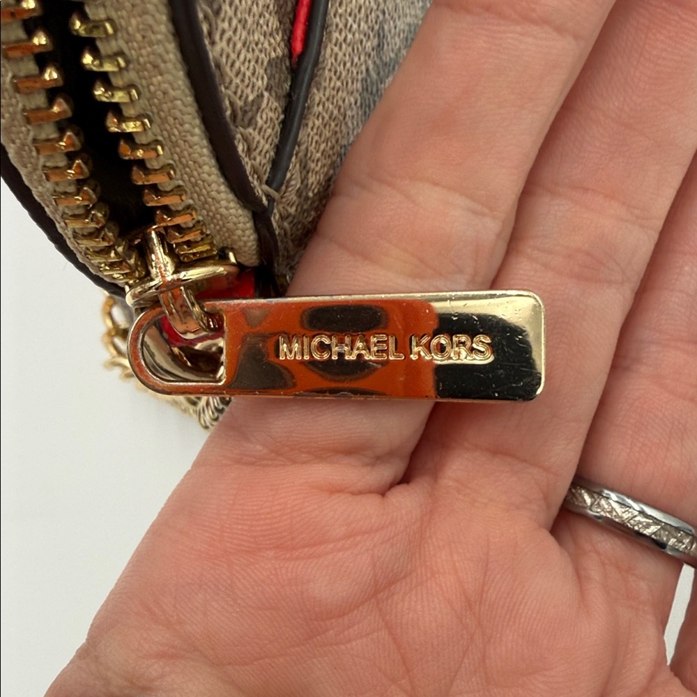 Michael Kors Brown Monogram Crossbody with Red and Pink Stripes - Picture 9 of 9